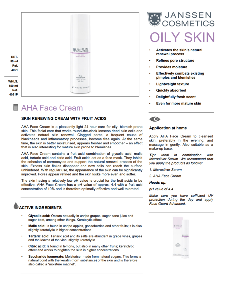 AHA FACE CREAM 50ML Janssen Cosmetics USA