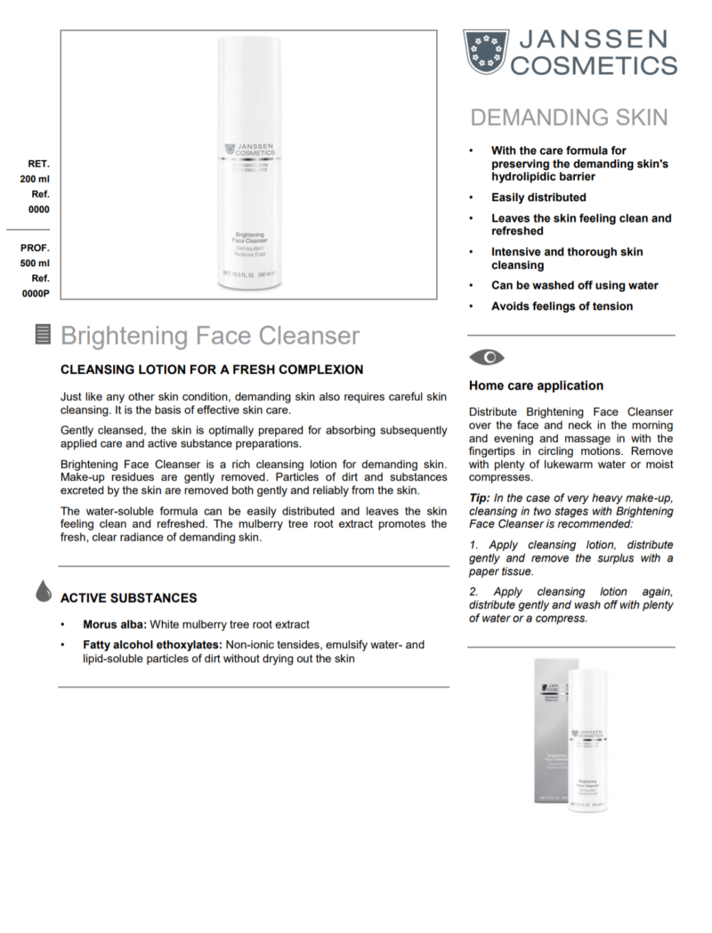 BRIGHTENING FACE CLEANSER 200ML - Janssen Cosmetics USA